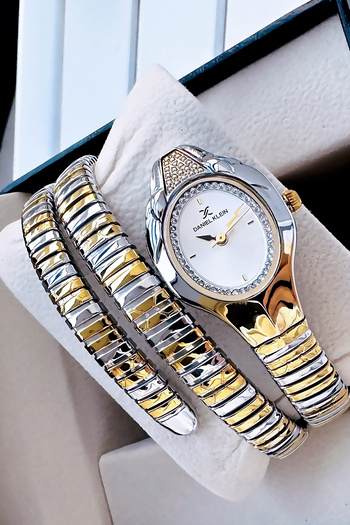 Daniel Klein Snake Model Women's Wrist Watch, Waterproof Gold Gumus Steel Band - Bracelet Gift Dkby2045C3