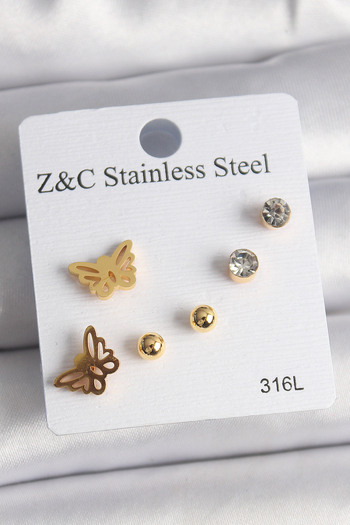 Toptan Bulurum 316L Steel Gold Color Zircon Stone Figure Women's Earring Set