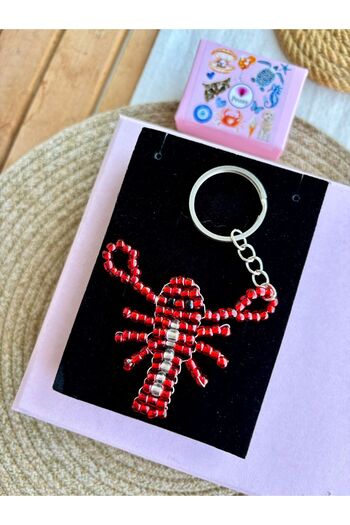 PEONY - peonyofficiall Lobster Keychain Bead Embroidered Accessory Silver Keychain