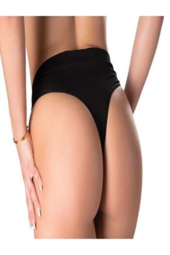 ALFA AKSESUAR 03 Fancy Black String Thong with V Metal Accessories