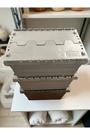 woodhub Gri Konik Menteşeli Kapaklı Plastik Kasa 400x600x250