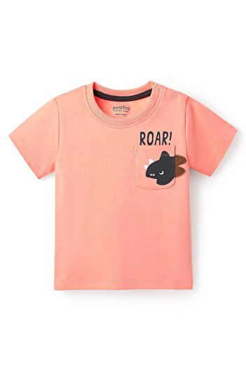 Bonfino Dinosaurs Printed T-Shirts (Pack Of 2) - Dark Grey & Peach