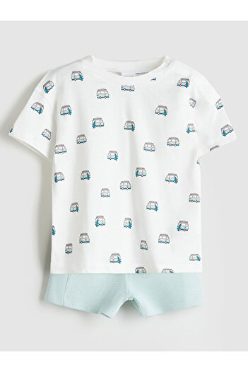 LC Waikiki Crew Neck Printed Baby Boy T-Shirt and Shorts 2-Piece