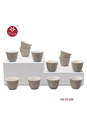 Rose CR-132 - 12-piece porcelain Arabic coffee cup set with a distinctive Islamic rose pattern