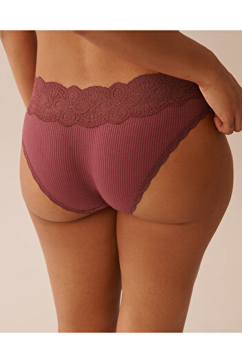 La Vie en Rose Lace Trim Ribbed Bikini Panty