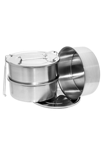 woodhub 13x5cm 3 Kaplı Paslanmaz Çelik Yemek Taşıma Kabı Seti, 2-3 Kişilik, Isıtılabilir, Gri