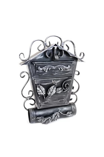 damech Mailbox with oblique newspaper slot, forged elements, silver, format B5, 38 x 12.5 x 51.5 cm,