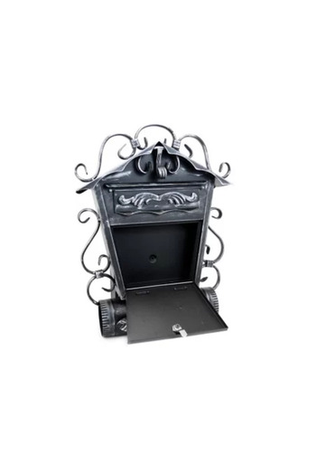 damech Mailbox with oblique newspaper slot, forged elements, silver, format B5, 38 x 12.5 x 51.5 cm,