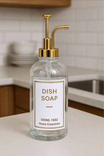 Dia Liquid Soap Dispenser Anti-Tarnish, Rustproof Modern Set of 2 with Gold Pump