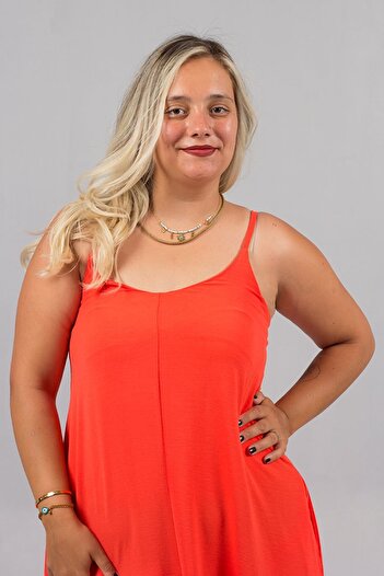Truva XXL Plus Size Orange Adjustable Strap Crepe Dress