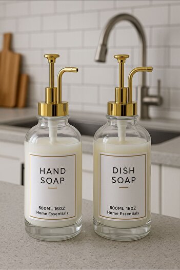 Dia Liquid Soap Dispenser Anti-Tarnish, Rustproof Modern Set of 2 with Gold Pump