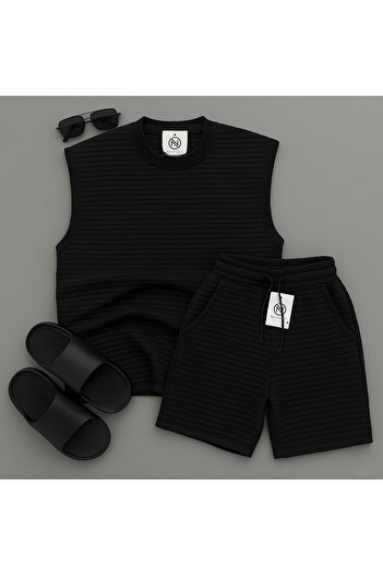 Risil-Nu Company New Season Men's Zero Sleeve Premium Quilted Textured Tshirt - Shorts Set of Two Set of 2