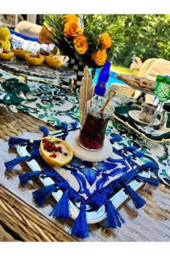Merve Kaymakcı Marsi̇lya Presentation Napkin - Blue Fringe