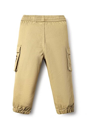 Bonfino Cotton Lycra Cargo Fit Trouser With Pocket Embroidery Details - Beige