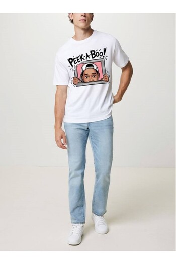 Boomer Tricou clasic, boxy fit, alb, unisex "Peek-A-Boo"