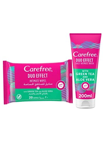 Carefree Intimate Wash and Wipes with Green Tea and Aloe Vera (250 ml Wash + 20 Wipes)