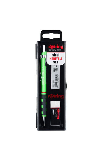 Rotring Tikky 0.7 Min School Set - Neon Green Pen and Exam Set with Eraser Gift