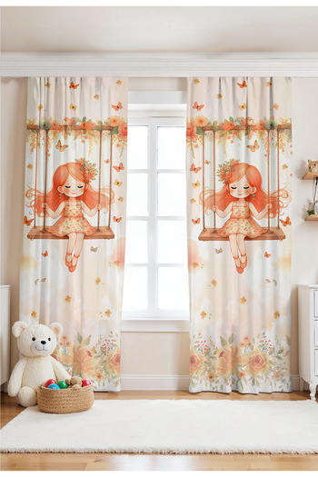 EVPANYA Sevimki Girl on the Swing Patterned Children's Baby Room Background Curtain (Single Wing Pricing)