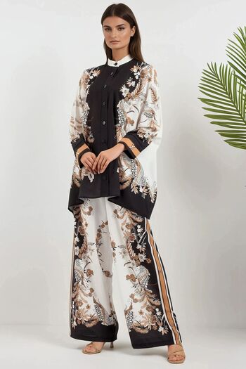 Hiccup Floral Tippet Collar High Waist Two-Piece Suit