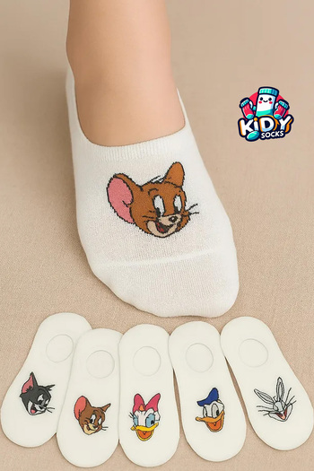 kidy Pack of 5 Women's Patterned Cotton Invisible Ballerina Sneaker Socks