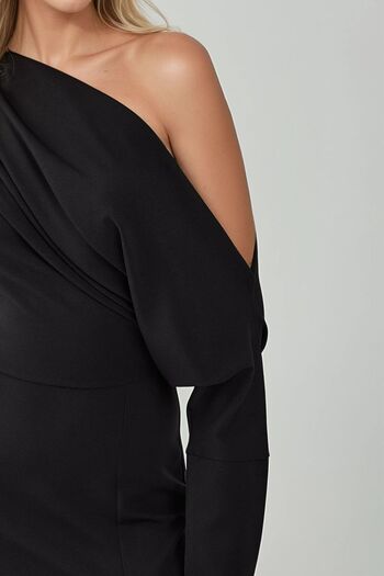 Hiccup Asymmetrical Neckline Slit Bodycon Midi Dress