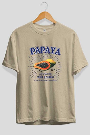 Ankhises Μπλουζάκι με μπροστινή εκτύπωση Papaya Oversize Ανδρικό Γυναικείο Βαμβακερό μπλουζάκι με λαιμόκοψη