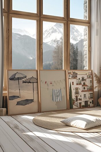 Postifull Wooden Painting Set, 3 Pieces Wooden Framed Poster Home Model No:300861, Brown Wall Decor