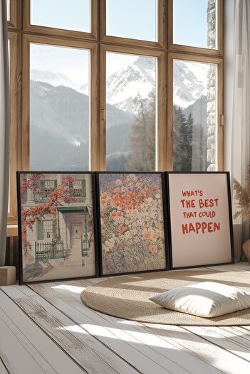 Postifull Black Painting Set, 3 Pieces Black Framed Poster the Best Happen Model No:300864, Wall Decoration