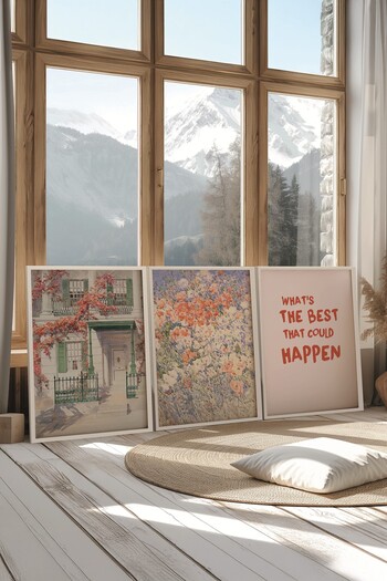 Postifull White Painting Set, 3 Pieces White Framed Poster the Best Happen Model No:300864, Wall Decor