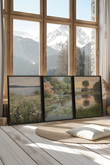 Postifull Black Painting Set, 3 Pieces Black Framed Poster Spring View Model No:300873, Multicolor Wall Decor