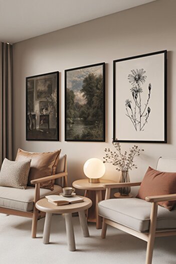 Postifull Black Painting Set, 3 Pieces Black Framed Poster Landscape Model No:300870, Wall Decor