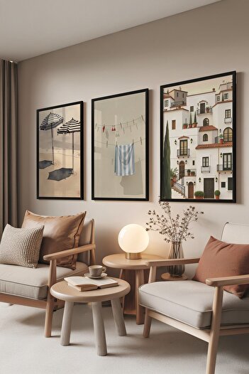 Postifull Black Painting Set, 3 Pieces Black Framed Poster Home Model No:300861, Brown Wall Decor