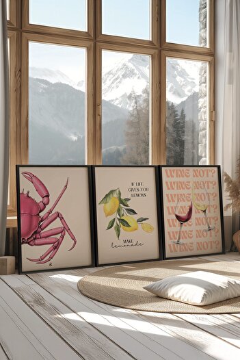 Postifull Black Painting Set, 3 Pieces Black Framed Poster Wine Note? Model No:300855, Multicolor Wall Decoration