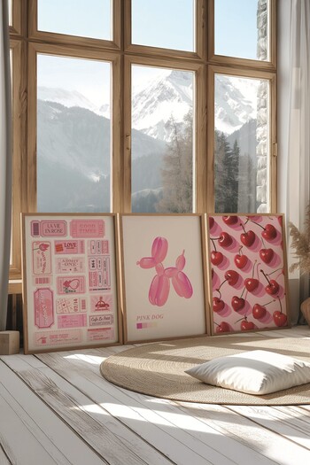 Postifull Wooden Painting Set, 3 Pieces Wooden Framed Poster Preppy Model No:300893, Pink Wall Decor