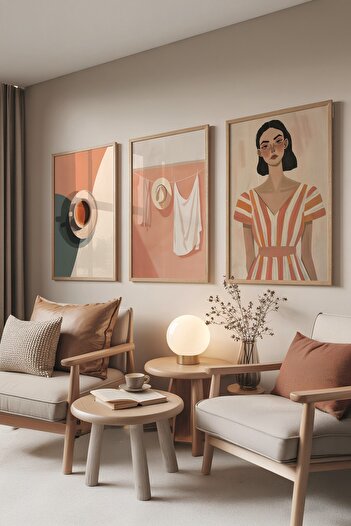 Postifull Wooden Painting Set, 3 Pieces Wooden Framed Poster a Coffee? Model No:300888, Pink Wall Decoration