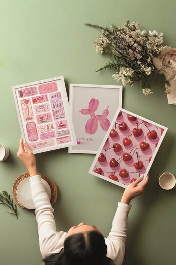 Postifull Beyaz Tablo Seti, 3 Adet Beyaz Çerçeveli Poster Preppy Model No:300893, Pembe Duvar Dekoru