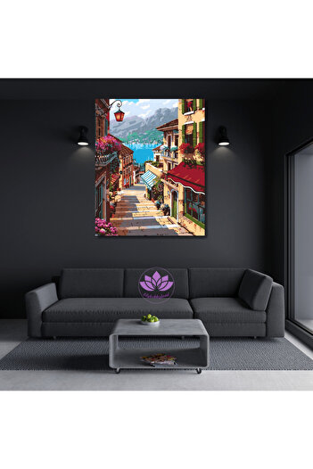 LİLYHOBBYLAND Sayılarla Boyama Hobi Seti Renkli Baskılı Kasnağa Gerili 60x75 cm: Sahil Yolu