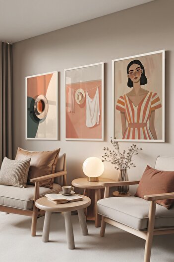 Postifull White Painting Set, 3 Pieces White Framed Poster a Coffee? Model No:300888, Pink Wall Decoration
