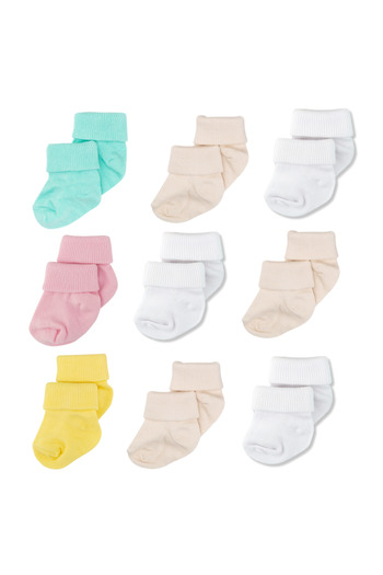Novibaby 9 Pack Bamboo Newborn Baby Socks, Girls Boys Socks, White Ecru Pink Multicolor
