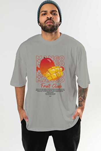 Ankhises Mango Front Printed Gray Oversize T-Shirt Men Women Cotton Crew Neck Tshirt