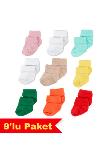Novibaby 9 Pack Bamboo Newborn Baby Socks, Girls Boys Socks, White Ecru Pink Multicolor