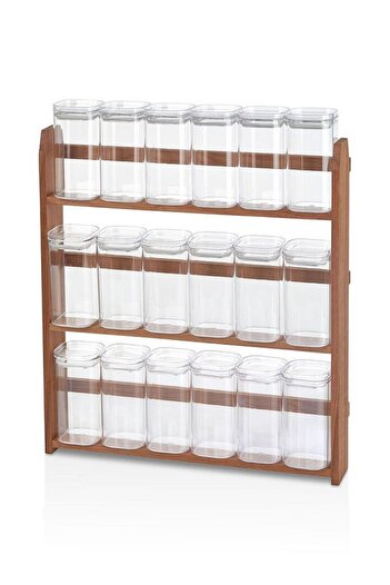 polbo 18 Piece Spice Rack Set with Wooden Stand 300ml – with Tag Gift