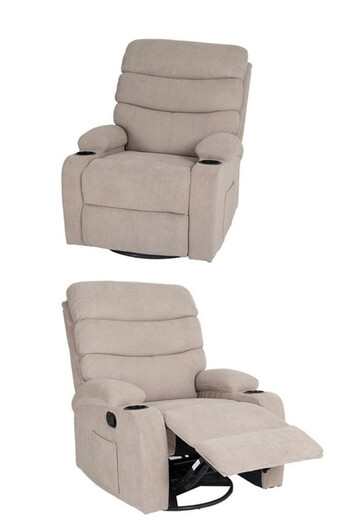 Generic Velvet Upholstered Classic Swivel rocking recliner chair Biege