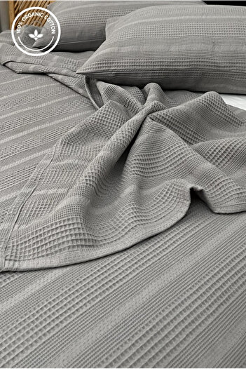 VESSİNOHOME 100% Cotton Pique Set Battal Border 1 Breathable Pique + 2 Soft Pillowcases, Anti-Sweat