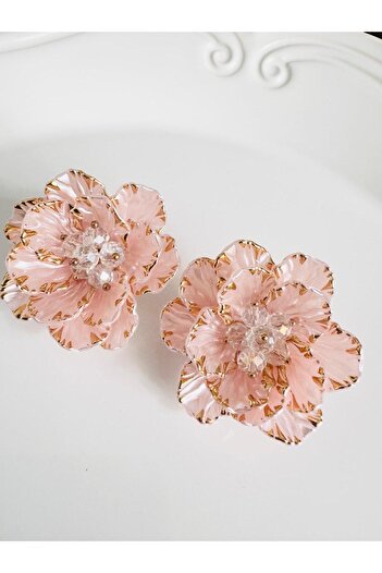 DEVİ fashion Pink Flower Earrings 4 cm