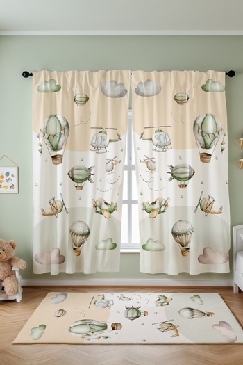 EVPANYA Cream Green Planes Patterned Children's Baby Room Background Curtain (Single Wing Pricing)