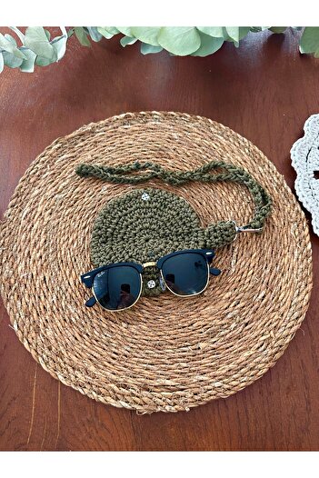 yucin Handmade Multipurpose Knitted Case |   Glasses Case, Keychain, Charm and Neck Strap Bag Khaki