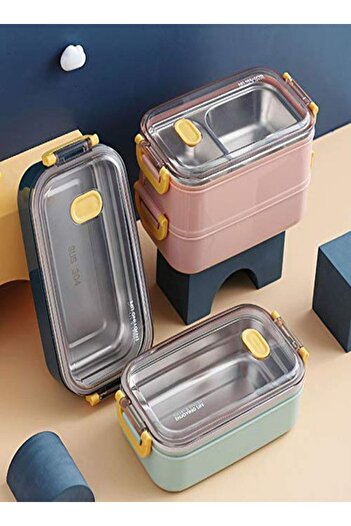 COOYA Bento Box with Divider 1600ml Leakproof Lunch Box with Cutlery Blue