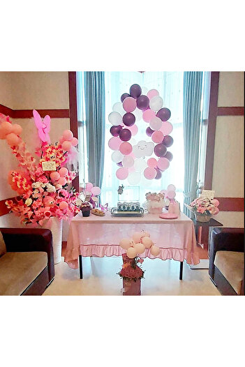 Sister Home Design Açık Pembe Vintage Keten Fırfırlı Masa Örtüsü Dayanıklı Pamuk Keten
