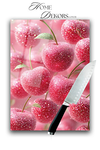 home dekors Glass Cutting Board Chopping Board Presentation Board Red Cherries Dowry Gift 35X25 cm